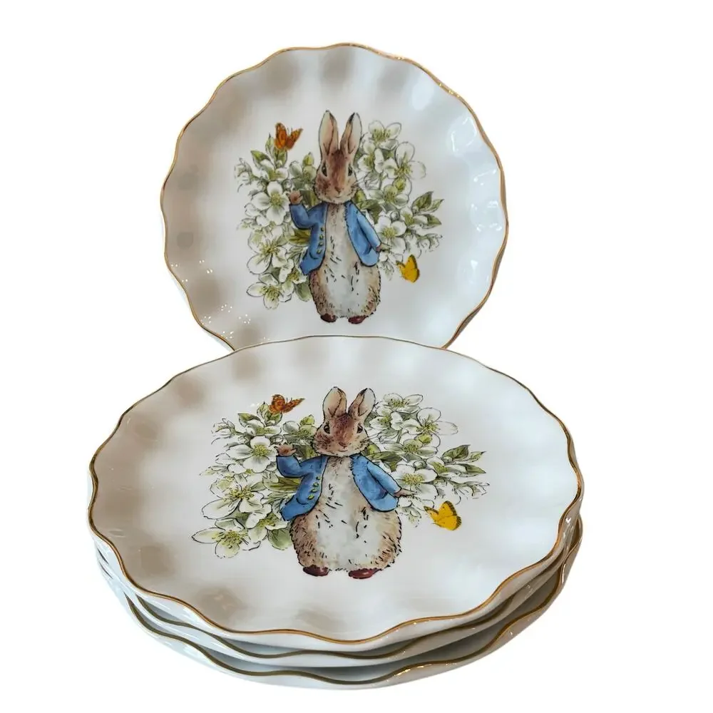 Beatrix Potter Peter Rabbit Easter Flowers & Butterflies Dinner Plates Set of 4